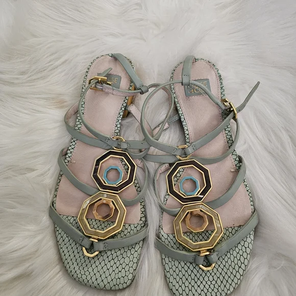 Louise et Cie Mint Green Strappy Sandals with Gold Accents - Picture 6 of 11